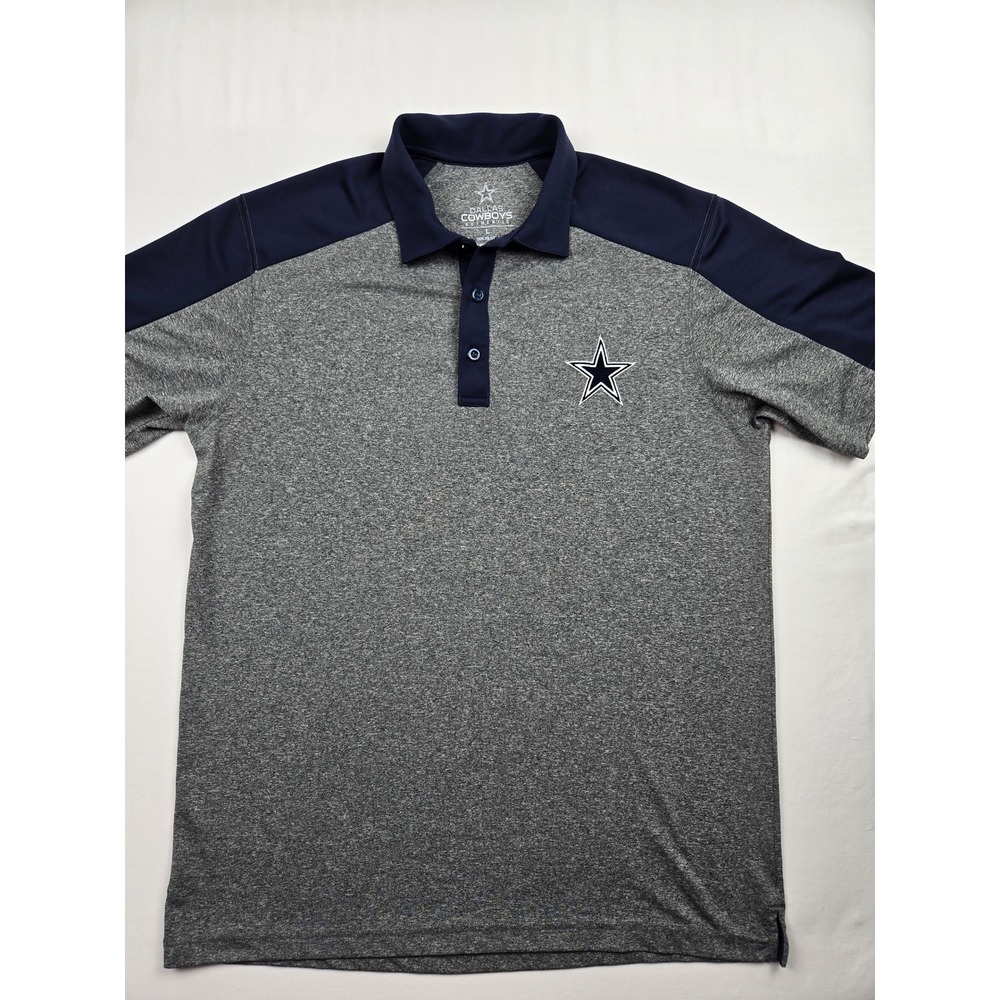 Dallas Cowboys Authentic Mens Large Gray Navy Blue Heathered Polo Shirt NFL Star